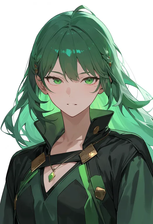 masterpiece, best quality, score_7, safe, hierophant green, solo, upper body, simple background — by k3scat, made with ComfyUI