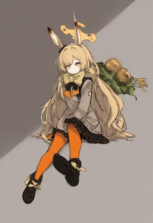masterpiece, best quality, general, orange pantyhose, 1girl, solo, simple background — by k3scat, made with ComfyUI
