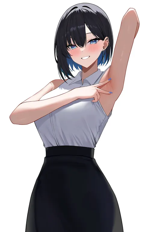 masterpiece, best quality, newest, absurdres, highres, safe, presenting_own_armpit, 1girl, solo, simple_background — by k3scat, made with ComfyUI