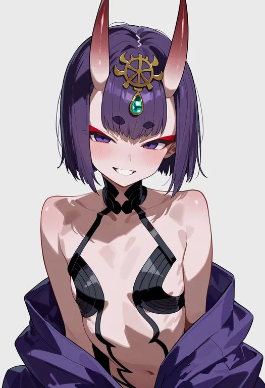 masterpiece, best quality, score_7, safe, shuten douji (first ascension) (fate), solo, upper body, simple background — by k3scat, made with ComfyUI