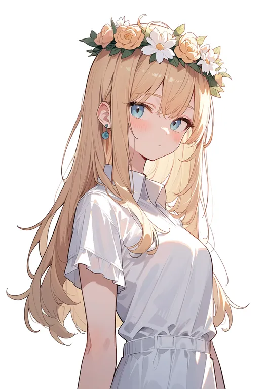 masterpiece, best quality, score_7, safe, flower wreath, 1girl, solo, simple background — by k3scat, made with ComfyUI