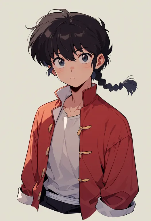 masterpiece, best quality, score_7, safe, saotome ranma (male), solo, upper body, simple background — by k3scat, made with ComfyUI