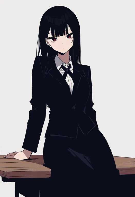 masterpiece, best quality, newest, absurdres, highres, safe, sitting_on_table, 1girl, solo, simple_background — by k3scat, made with ComfyUI