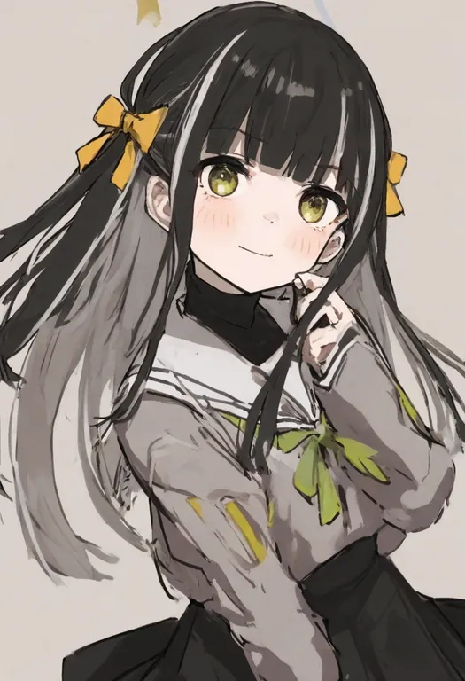 masterpiece, best quality, general, black streaks, 1girl, solo, simple background — by k3scat, made with ComfyUI