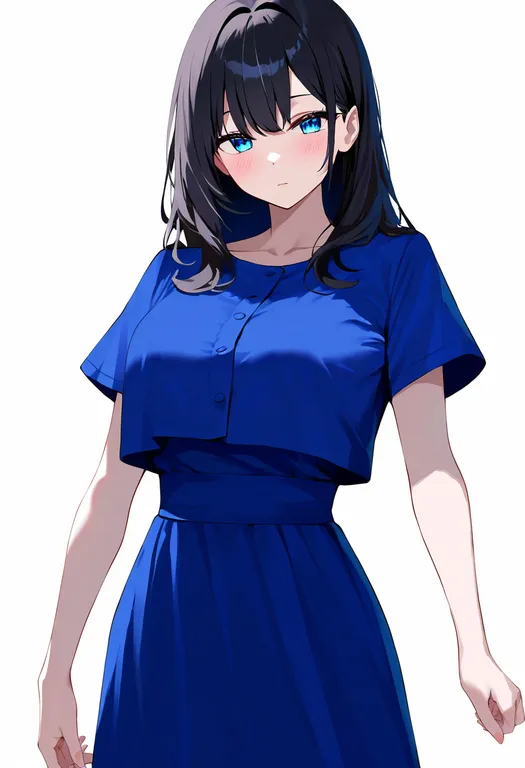 masterpiece, best quality, newest, absurdres, highres, safe, blue_dress, 1girl, solo, simple_background — by k3scat, made with ComfyUI