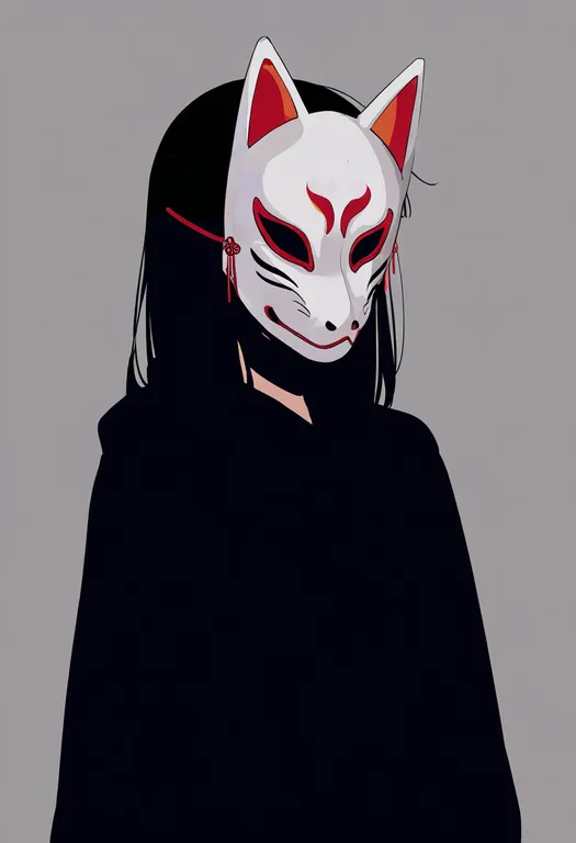 masterpiece, best quality, newest, absurdres, highres, safe, fox_mask, 1girl, solo, simple_background — by k3scat, made with ComfyUI