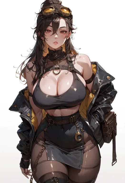 masterpiece, best quality, score_7, safe, pixiv steampunk, solo, simple background — by k3scat, made with ComfyUI