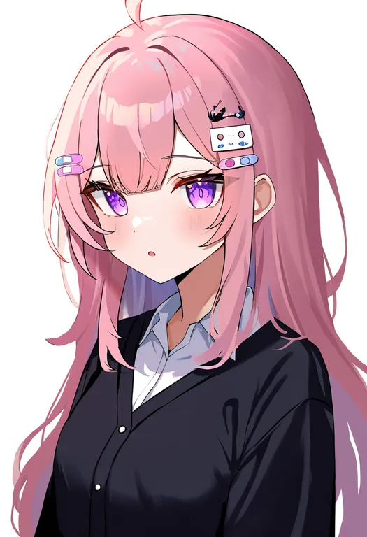 masterpiece, best quality, newest, absurdres, highres, safe, bandaid_hair_ornament, 1girl, solo, simple_background — by k3scat, made with ComfyUI