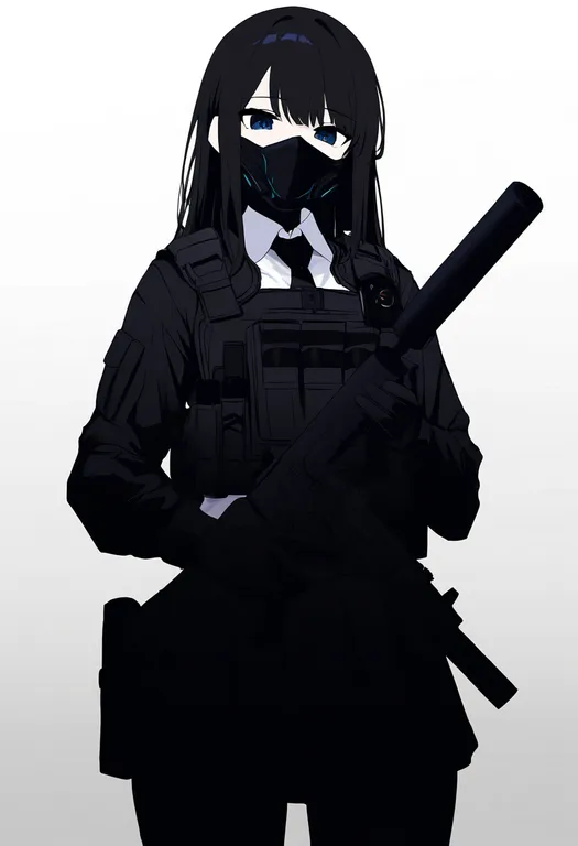 masterpiece, best quality, newest, absurdres, highres, safe, suppressor, 1girl, solo, simple_background — by k3scat, made with ComfyUI