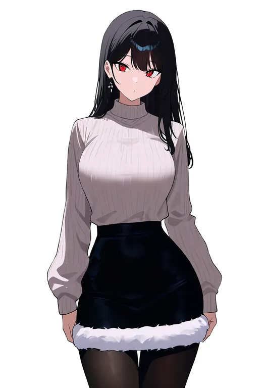 masterpiece, best quality, newest, absurdres, highres, safe, fur-trimmed_skirt, 1girl, solo, simple_background — by k3scat, made with ComfyUI