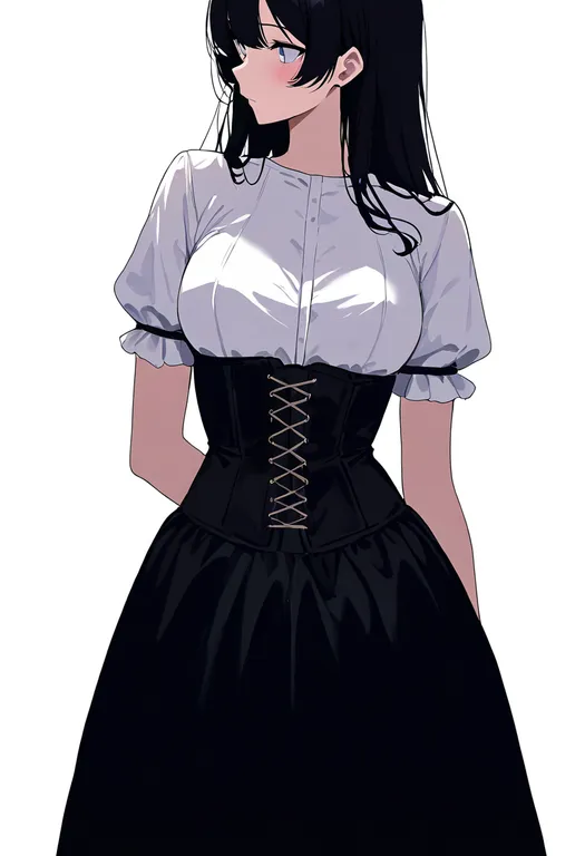 masterpiece, best quality, newest, absurdres, highres, safe, cross-laced_corset, 1girl, solo, simple_background — by k3scat, made with ComfyUI