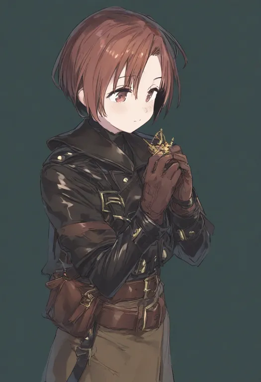 masterpiece, best quality, general, leather, 1girl, solo, simple background — by k3scat, made with ComfyUI