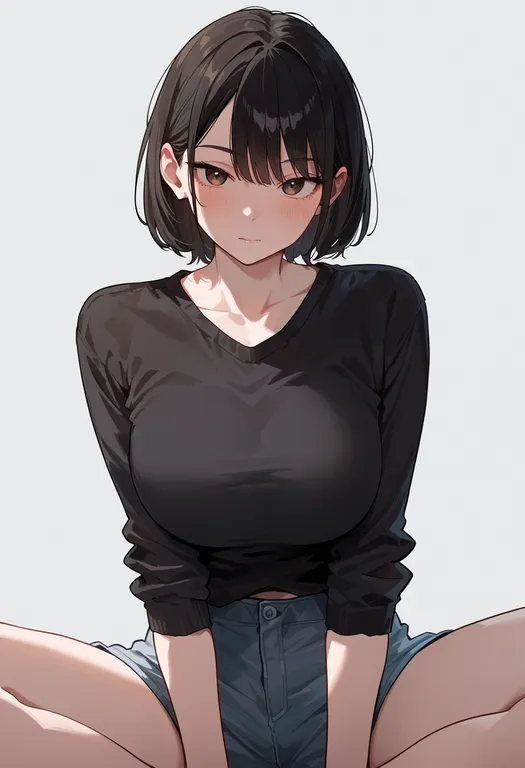 masterpiece, best quality, score_7, safe, indoors, 1girl, solo, simple background — by k3scat, made with ComfyUI