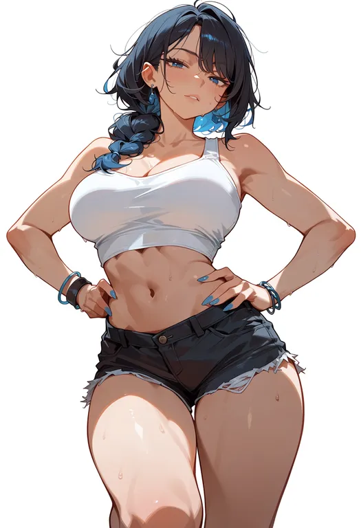 masterpiece, best quality, score_7, safe, twitter strip game, 1girl, solo, simple background — by k3scat, made with ComfyUI
