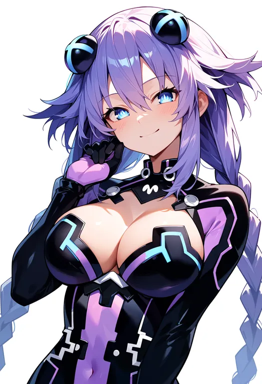 masterpiece, best quality, score_7, safe, purple heart (neptunia), solo, upper body, simple background — by k3scat, made with ComfyUI