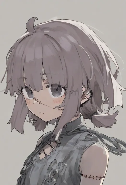 masterpiece, best quality, general, stitched arm, 1girl, solo, simple background — by k3scat, made with ComfyUI