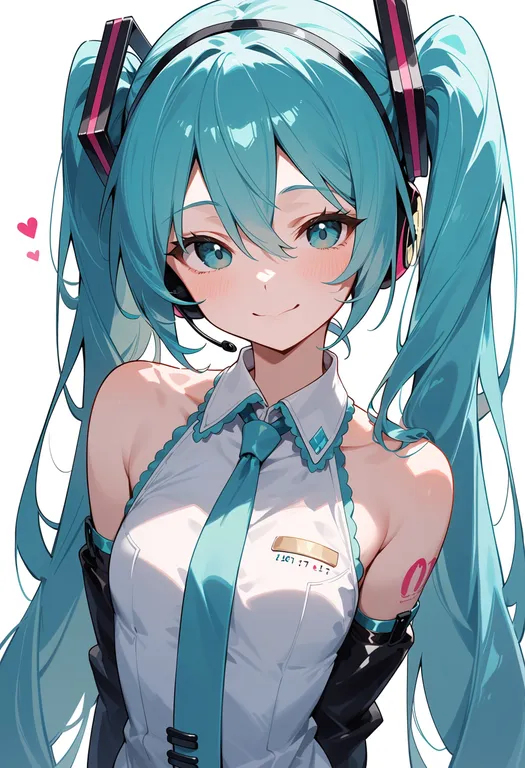 masterpiece, best quality, score_7, safe, hatsune miku (nt), solo, upper body, simple background — by k3scat, made with ComfyUI