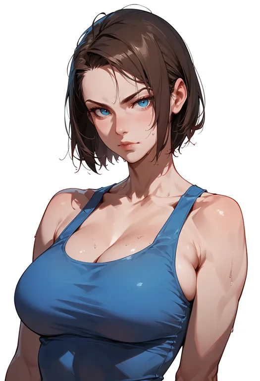 masterpiece, best quality, score_7, safe, jill valentine, solo, upper body, simple background — by k3scat, made with ComfyUI