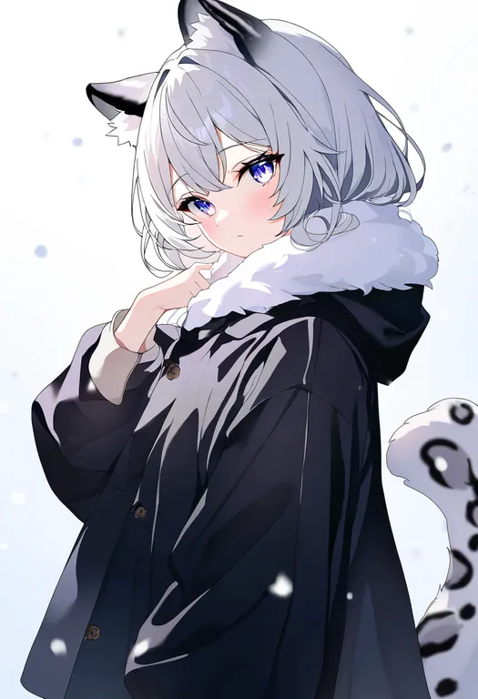 masterpiece, best quality, newest, absurdres, highres, safe, snow_leopard_ears, 1girl, solo, simple_background — by k3scat, made with ComfyUI
