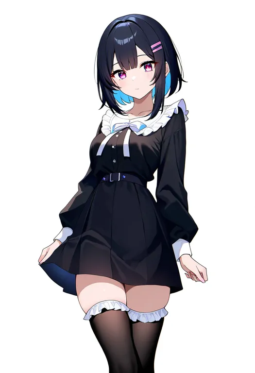 masterpiece, best quality, newest, absurdres, highres, safe, frilled_thighhighs, 1girl, solo, simple_background — by k3scat, made with ComfyUI