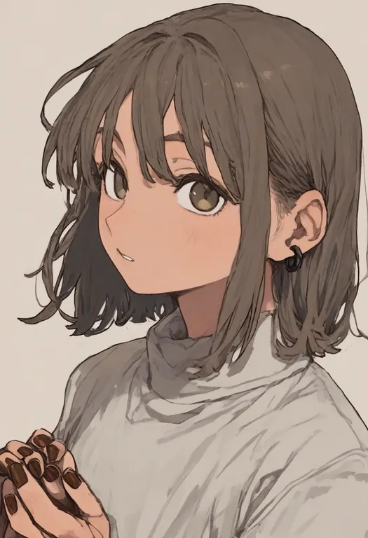 masterpiece, best quality, general, brown nails, 1girl, solo, simple background — by k3scat, made with ComfyUI