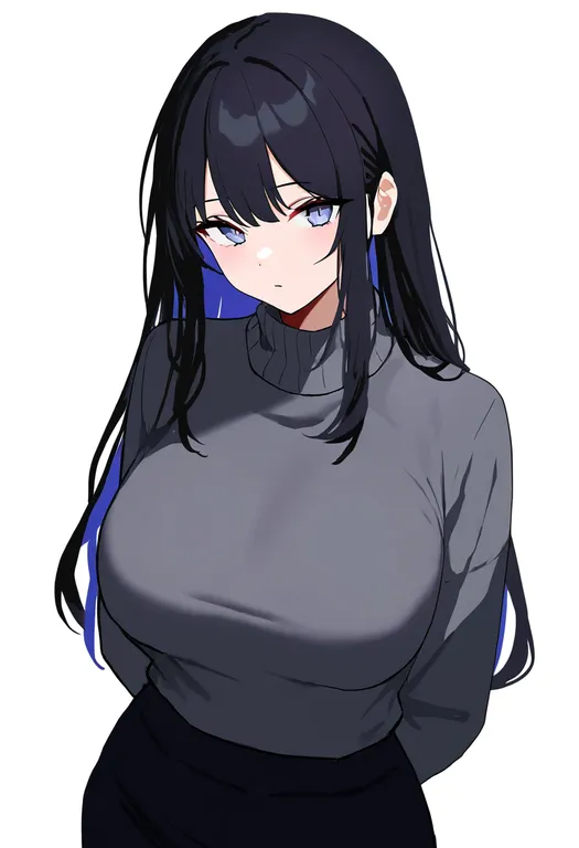 masterpiece, best quality, newest, absurdres, highres, safe, grey_sweater, 1girl, solo, simple_background — by k3scat, made with ComfyUI