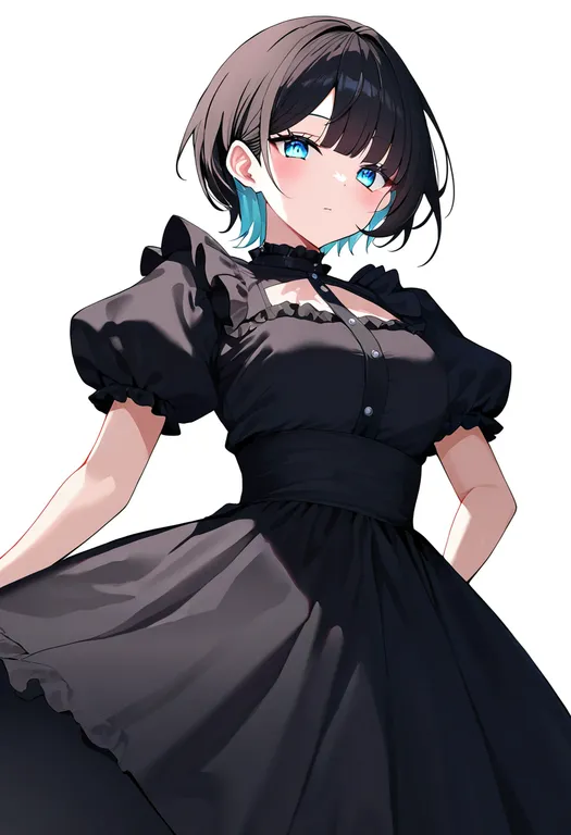 masterpiece, best quality, newest, absurdres, highres, safe, frilled_dress, 1girl, solo, simple_background — by k3scat, made with ComfyUI