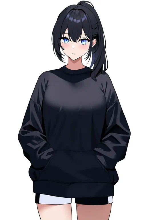 masterpiece, best quality, newest, absurdres, highres, safe, two-tone_shorts, 1girl, solo, simple_background — by k3scat, made with ComfyUI