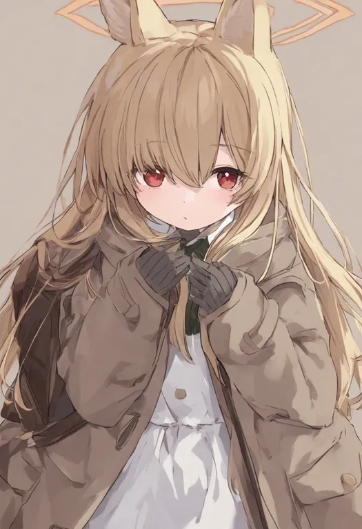 masterpiece, best quality, general, brown coat, 1girl, solo, simple background — by k3scat, made with ComfyUI