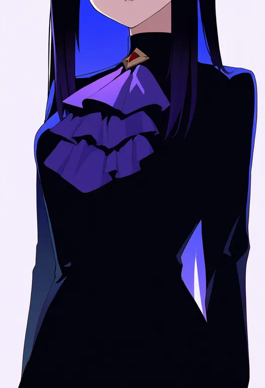 masterpiece, best quality, newest, absurdres, highres, safe, purple_ascot, 1girl, solo, simple_background — by k3scat, made with ComfyUI