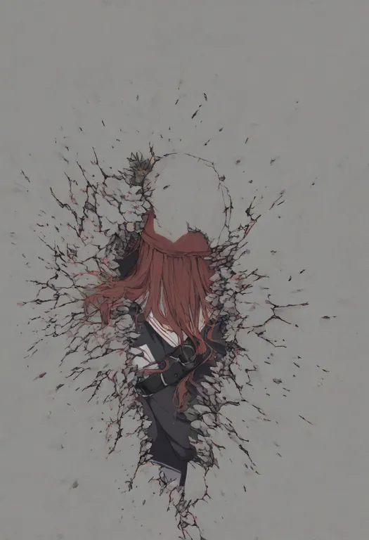 masterpiece, best quality, general, cracked wall, 1girl, solo, simple background — by k3scat, made with ComfyUI