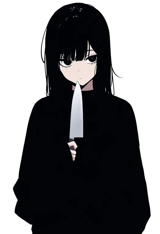 masterpiece, best quality, newest, absurdres, highres, safe, kitchen_knife, 1girl, solo, simple_background — by k3scat, made with ComfyUI
