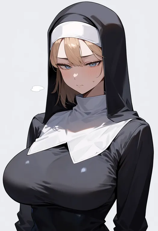 masterpiece, best quality, score_7, safe, hungry nun (diva), solo, upper body, simple background — by k3scat, made with ComfyUI