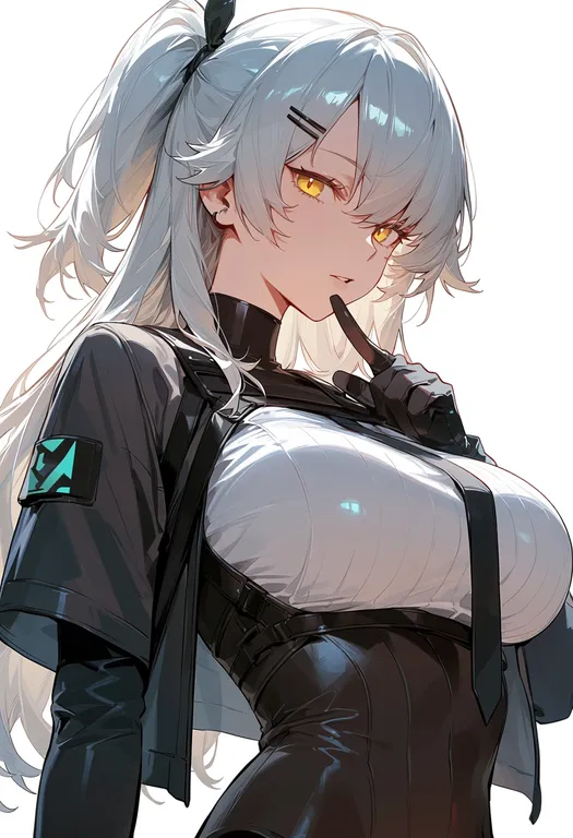 masterpiece, best quality, score_7, safe, leva (girls' frontline 2), solo, upper body, simple background — by k3scat, made with ComfyUI