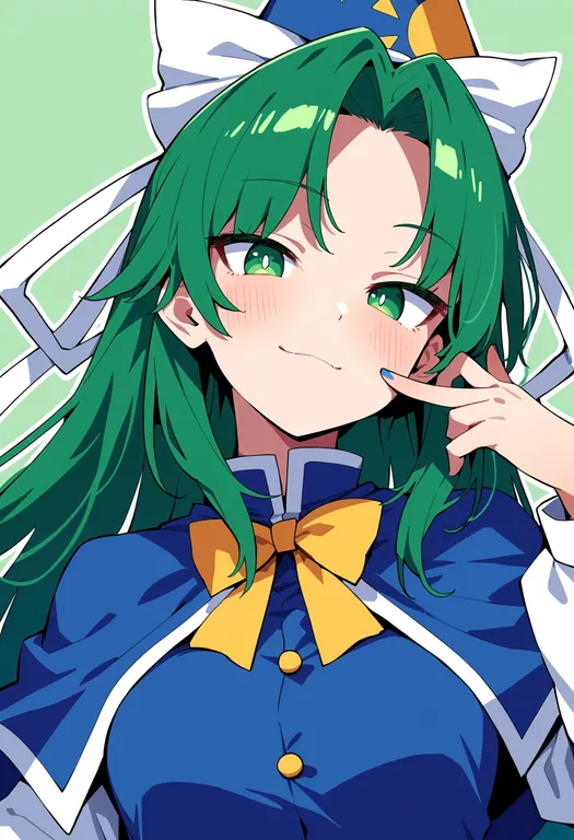 masterpiece, best quality, score_7, safe, mima (touhou), touhou, solo, upper body, simple background — by k3scat, made with ComfyUI