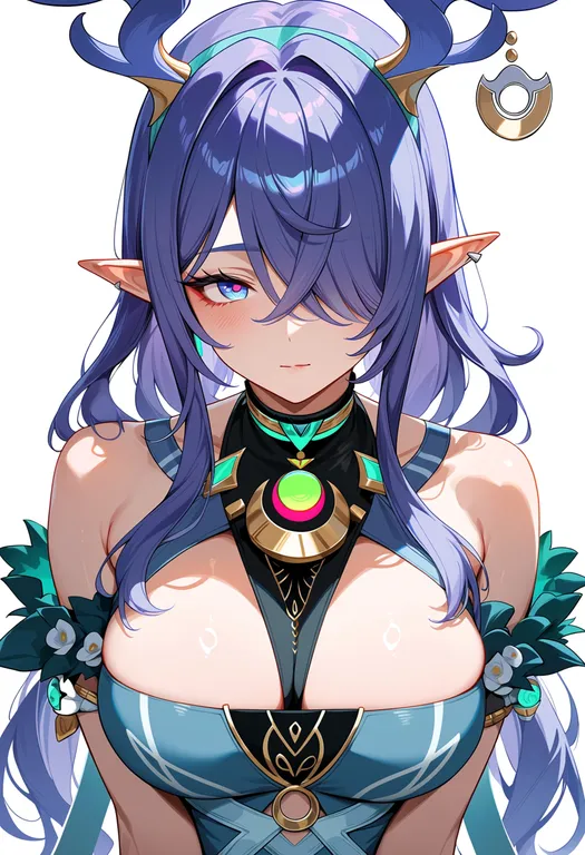 masterpiece, best quality, score_7, safe, lauma (genshin impact), genshin impact, solo, upper body, simple background — by k3scat, made with ComfyUI