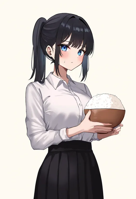 masterpiece, best quality, newest, absurdres, highres, safe, rice_bowl, 1girl, solo, simple_background — by k3scat, made with ComfyUI