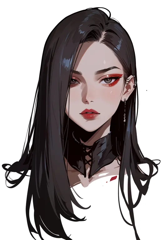 masterpiece, best quality, score_7, safe, red eyeshadow, 1girl, solo, portrait, simple background — by k3scat, made with ComfyUI