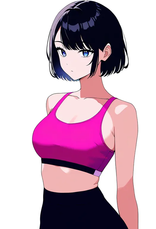 masterpiece, best quality, newest, absurdres, highres, safe, pink_sports_bra, 1girl, solo, simple_background — by k3scat, made with ComfyUI