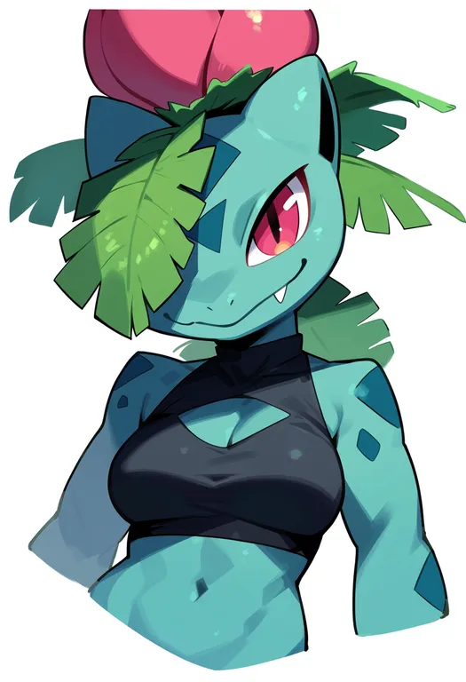 masterpiece, best quality, score_7, safe, ivysaur, solo, upper body, simple background — by k3scat, made with ComfyUI