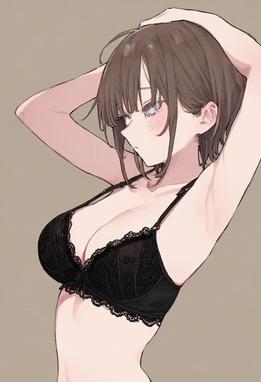 masterpiece, best quality, general, lace-trimmed bra, 1girl, solo, simple background — by k3scat, made with ComfyUI