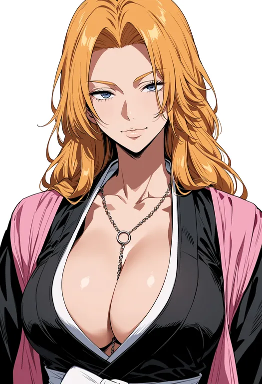 masterpiece, best quality, score_7, safe, matsumoto rangiku, solo, upper body, simple background — by k3scat, made with ComfyUI
