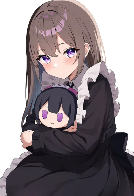masterpiece, best quality, newest, absurdres, highres, safe, hugging_doll, 1girl, solo, simple_background — by k3scat, made with ComfyUI