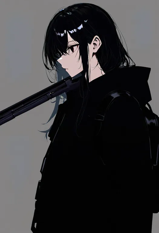 masterpiece, best quality, newest, absurdres, highres, safe, gun_to_own_head, 1girl, solo, simple_background — by k3scat, made with ComfyUI