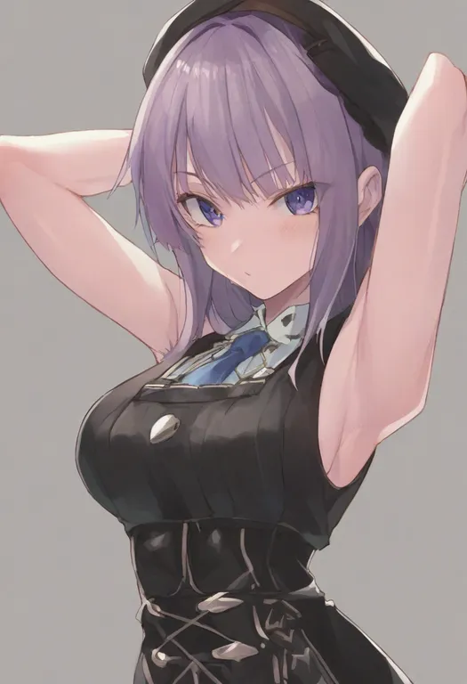 masterpiece, best quality, general, armpit crease, 1girl, solo, simple background — by k3scat, made with ComfyUI