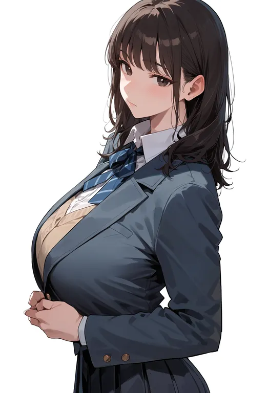 masterpiece, best quality, score_7, safe, asahiyama high school uniform, 1girl, solo, simple background — by k3scat, made with ComfyUI