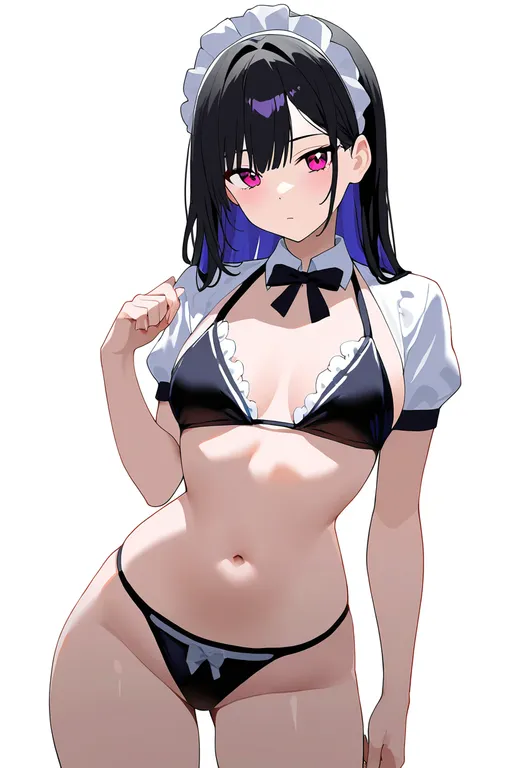 masterpiece, best quality, newest, absurdres, highres, safe, maid_bikini, 1girl, solo, simple_background — by k3scat, made with ComfyUI