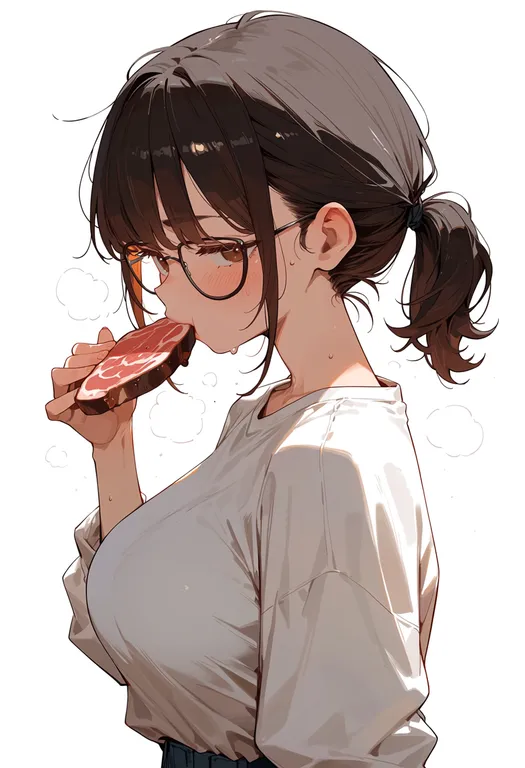 masterpiece, best quality, score_7, safe, sliced meat, 1girl, solo, upper body, simple background — by k3scat, made with ComfyUI