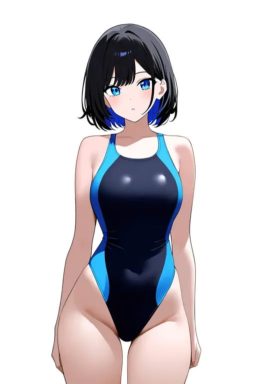 masterpiece, best quality, newest, absurdres, highres, safe, two-tone_swimsuit, 1girl, solo, simple_background — by k3scat, made with ComfyUI