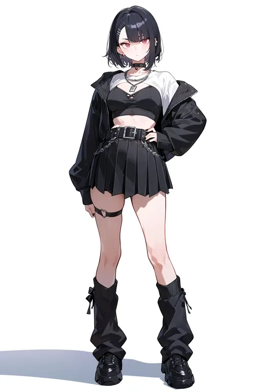 masterpiece, best quality, score_7, safe, black leg warmers, 1girl, solo, simple background — by k3scat, made with ComfyUI